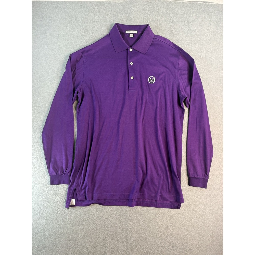 Peter Millar Polo Shirt Mens M Purple Long Sleeve Cotton Knit MF15K01LS